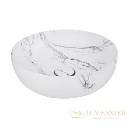 раковина накладная aet elite round.d.45 см., без отверстия под смеситель, цвет белый матовый с эффектом мрамора l615t0r0v0481